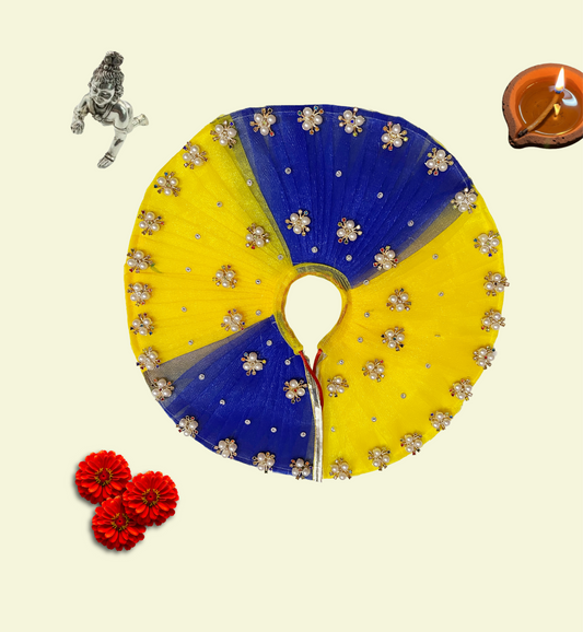 Yellow adn Blue color Divine Poshak – Handmade by Radha Madhav”