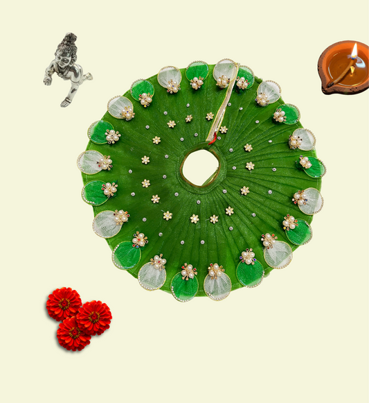 Green and white or green border Divine Poshak – Handmade by Radha Madhav”