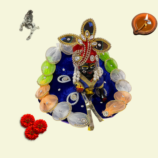 Radha Madhav Divine Poshak – Blue & Green with White Border | Handcrafted Braj Collection”