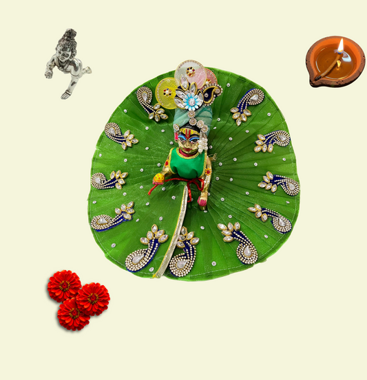 Green and blue bordar color Divine Poshak – Handmade by Radha Madhav”