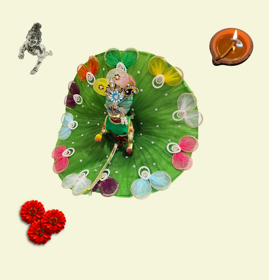 Green and white or green border Divine Poshak – Handmade by Radha Madhav”